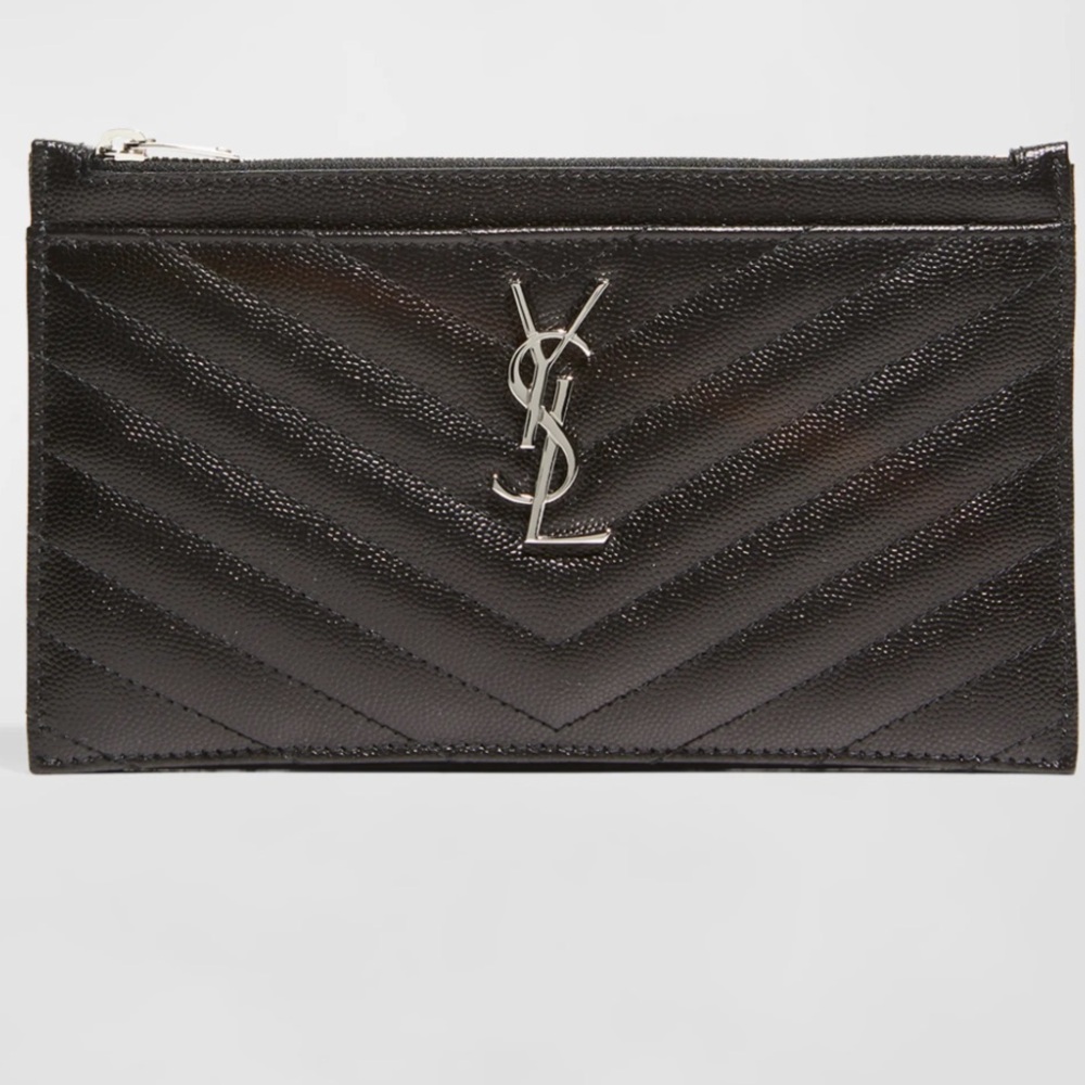 SAINT LAURENT YSL Monogram Small Ziptop Bill Pouch in Grained Leather